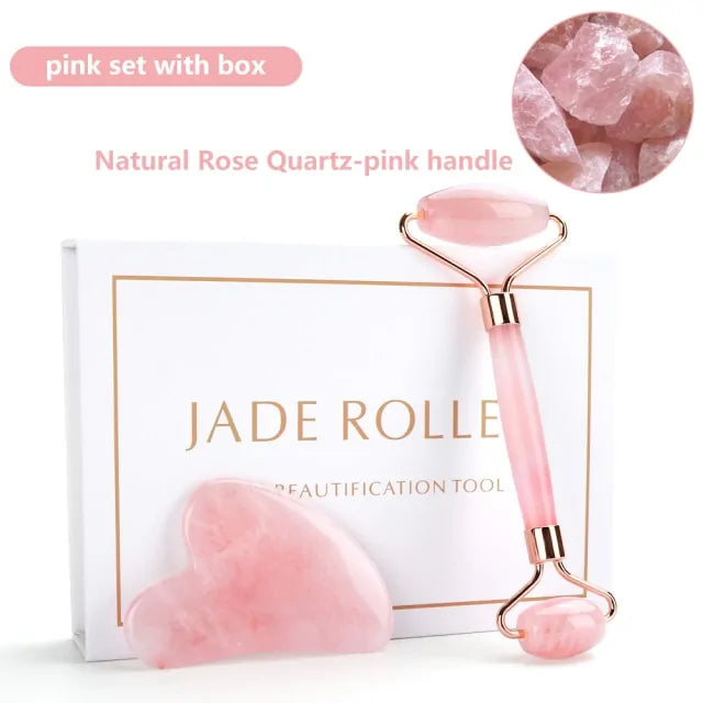 Natural Rose Quartz Jade Roller Set