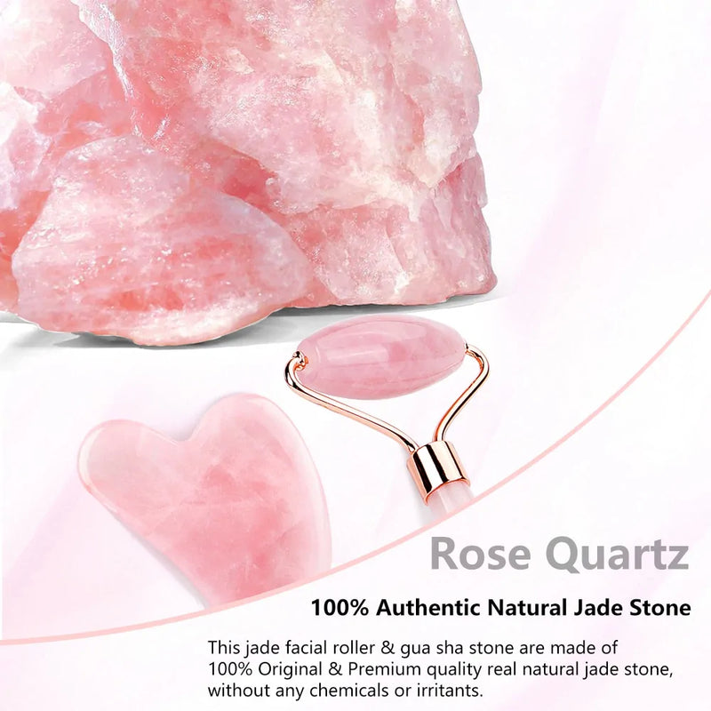 Natural Rose Quartz Jade Roller Set