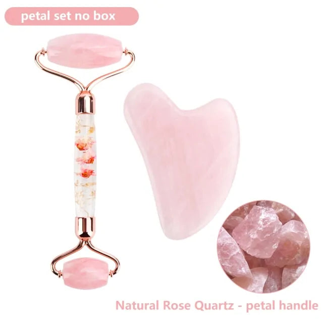 Natural Rose Quartz Jade Roller Set