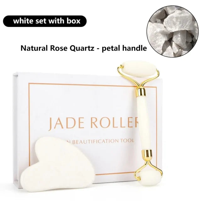 Natural Rose Quartz Jade Roller Set