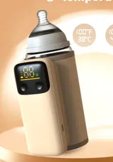 Rechargeable Portable Baby Bottle Warmer displaying digital temperature readout for on-the-go parents.